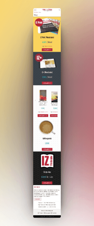 Screenshot of the actual IZ store front in mobile phones