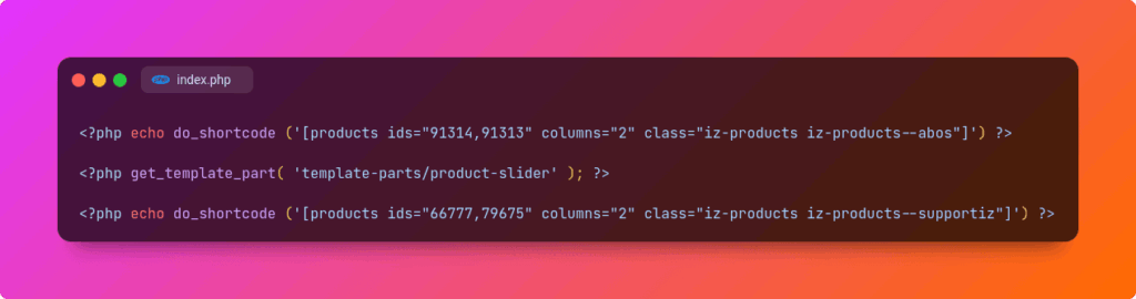 Screenshot of the actual code snippet