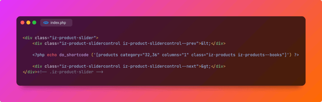 Screenshot of the actual code snippet