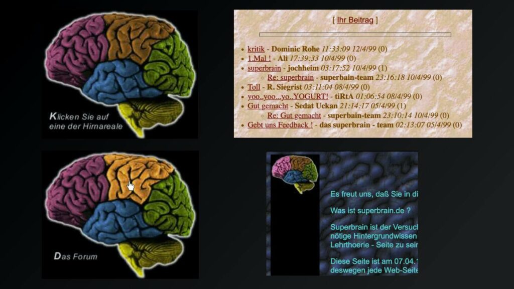 Some screenshots of different parts of superbrain.de