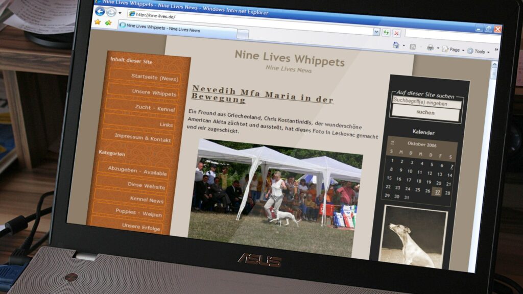 Screenshot of a Whippet Breeder Website