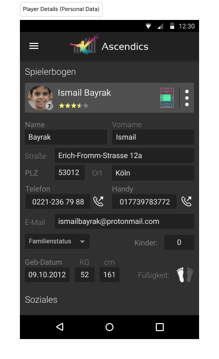 Player Details Personal Data