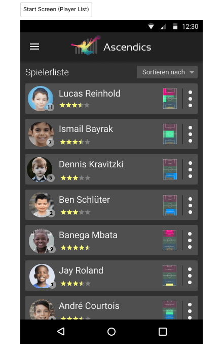 Start Screen Player List