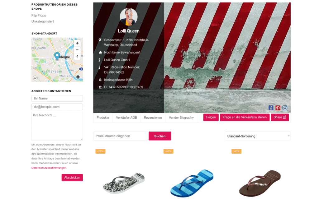 Vendor page