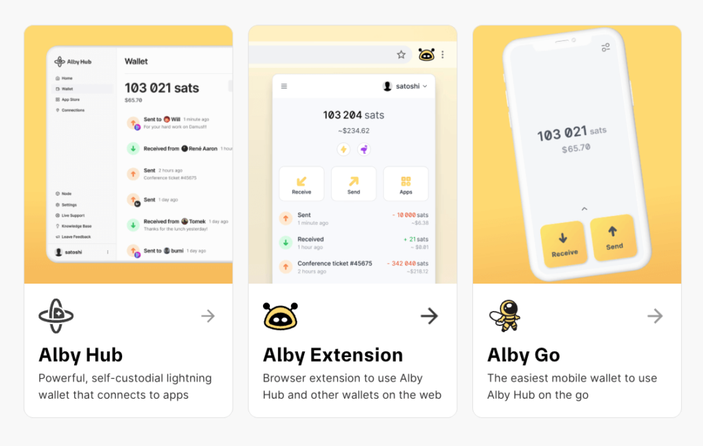 3 products screen of getalby
