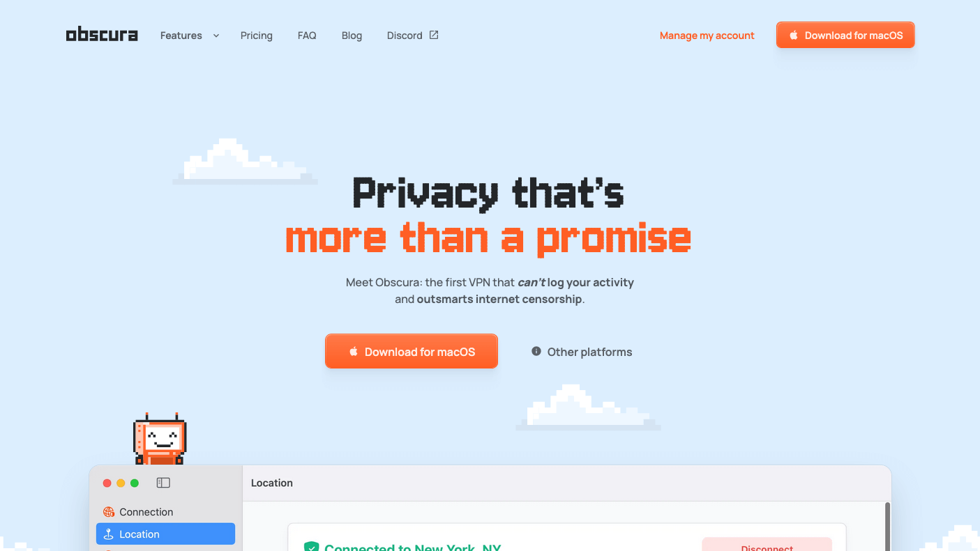 Screenshot of Obscura VPN Website