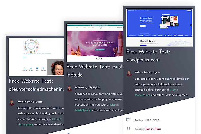 Screenshots of the first 3 website tests