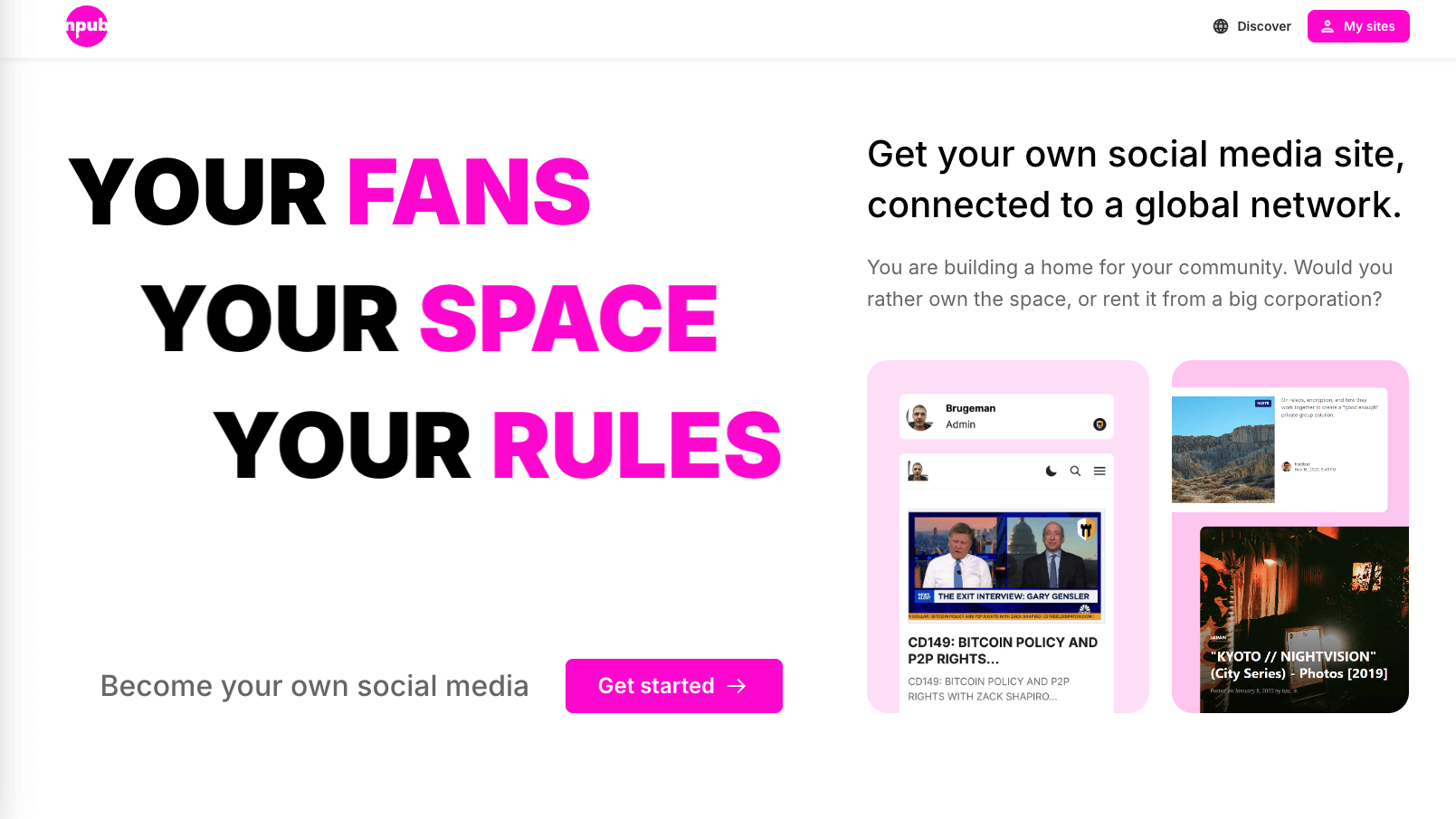 Screenshot of npub.pro Landing page